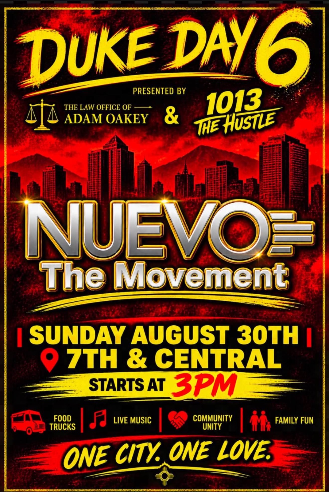 Duke Day 6 event flyer presented by Nuevo The Movement