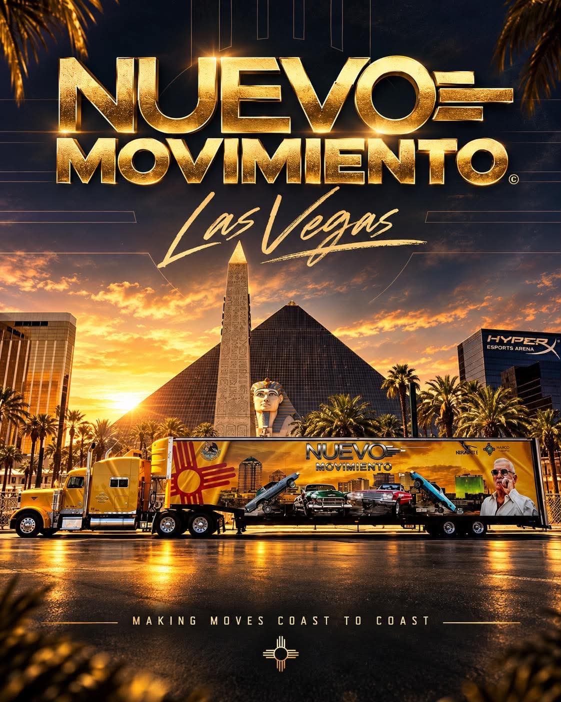 Nuevo Movimiento Las Vegas truck against the Luxor skyline
