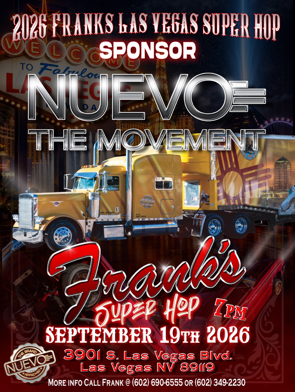 Frank's Las Vegas Super Hop sponsor flyer featuring the Nuevo truck